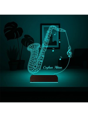 Luvivia Saksafon Müzik Nota Enstrüman Kişiye Özel 3D Lamba - Masa Gece Lambası