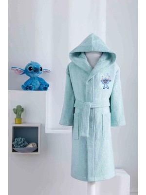 Özdilek Lisanslı Kapüşonlu Çocuk Bornozu 3/4 Yaş-Stitch P. Su Yeşili
