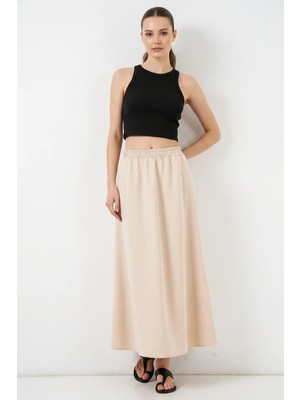 Efnaz Style Kadın Çift Cepli Bej Etek