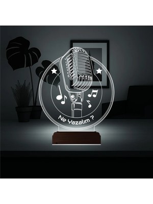 Luvivia Müzik Nota Mikrofon Kişiye Özel 3D Lamba - Masa Gece Lambası