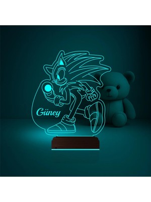 Luvivia Çocuk Odası Çizgi Film Sonic Kişiye Özel 3D Lamba - Masa Gece Lambası