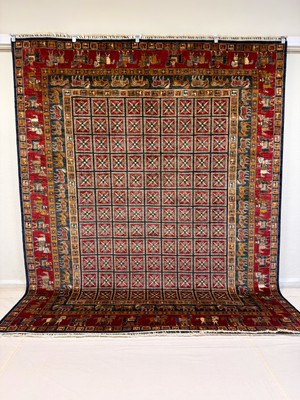 El Dokuma Afgan Halı Pazirek Desenli Kök Boya 253 x 309 cm