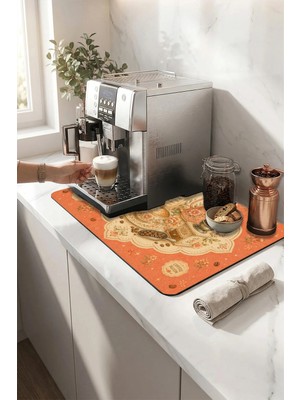 Valerine Life Kahve Espresso Makinesi Matı 35X45CM Çaycı Pad Su Geçirmez Mercan Kahve Rozeti