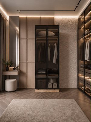 Afilli Ülgen 2 Kapaklı Giyinme Dolabı Tamamı Mdf LED Askı Borusulu Füme Camlı