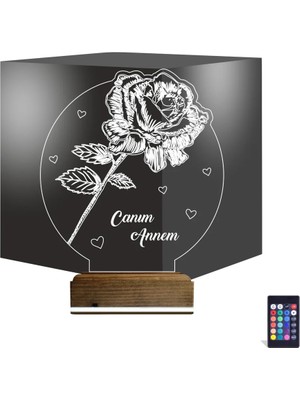 Luvivia Gül Canım Annem Kişiye Özel 3D Lamba - Masa Gece Lambası