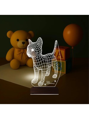 Luvivia Kedi Tasarım Kişiye Özel 3D Lamba - Masa Gece Lambası