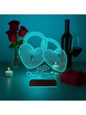Luvivia Kalp Sevgiliye Hediye Kişiye Özel 3D Lamba - Masa Gece Lambası