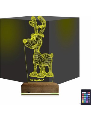 Luvivia Geyik Yılbaşı Kişiye Özel 3D Lamba - Masa Gece Lambası