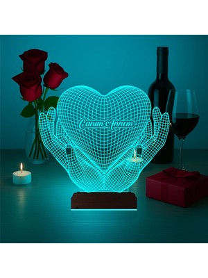 Luvivia Kalp Sevgiliye Hediye Kişiye Özel 3D Lamba - Masa Gece Lambası