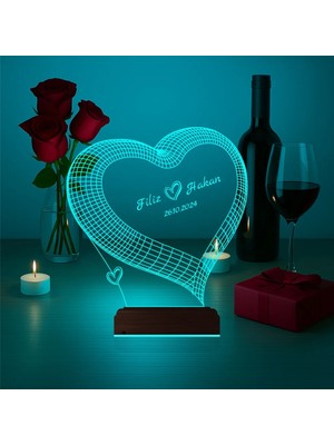 Luvivia Kalp Sevgiliye Hediye Kişiye Özel 3D Lamba - Masa Gece Lambası