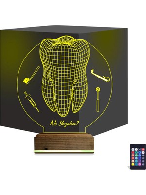Luvivia Diş Hekimi Hediye Kişiye Özel 3D Lamba - Masa Gece Lambası