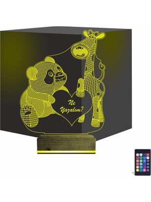 Luvivia Ayıcık Zürafa Kalp Kişiye Özel 3D Lamba - Masa Gece Lambası