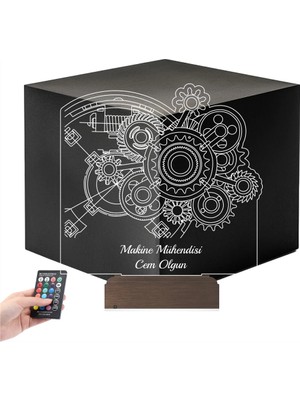 Luvivia Makine Mühendisi Hediye Çark Tasarım Kişiye Özel 3D Lamba - Masa Gece Lambası