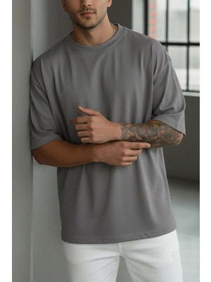 Teenage Millionaire Erkek Gri Basic Düz Baskısız Oversize Salas Boyfriend T-Shirt