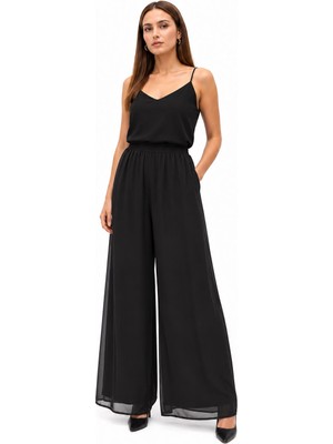Bihan Store Kadın Siyah Yüksek Bel Bol Paça Şifon Pantolon Y26-9712-SIYAH