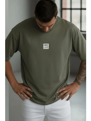 Teenage Millionaire Erkek Haki Free Life Bisiklet Yaka Oversize Salas T-Shirt