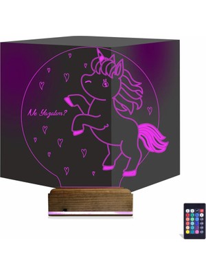 Luvivia Unicorn At Çocuk Odası Kişiye Özel 3D Lamba - Masa Gece Lambası