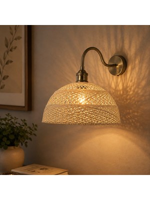 Bamyum Bohem Krem Recycle Iplik Jüt El Yapımı Metal Eskitme Gövde Aplik Duvar Lambası Modern Otel Cafe Vintage Salon Yatak Odası Merdiven Retro
