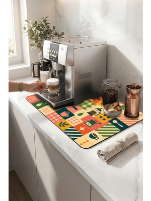 Valerine Life Kahve Espresso Makinesi Matı 35X45CM Çaycı Pad Su Geçirmez Café Patchwork
