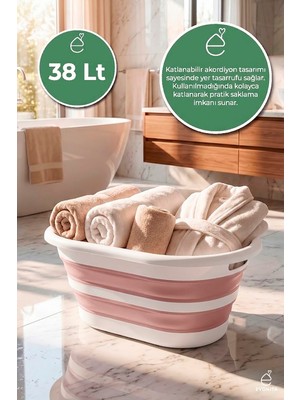 Evonita Katlanabilir Çamaşır Leğeni 38 Lt Akordiyon Sepet Yer Kaplamaz Katlanır Banyo Organizer