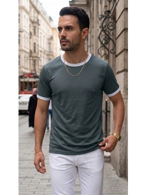 Teenage Millionaire Erkek Petrol Yeşili Renkli Tişört Bisiklet Yaka Kol Garnili Regular T-Shirt
