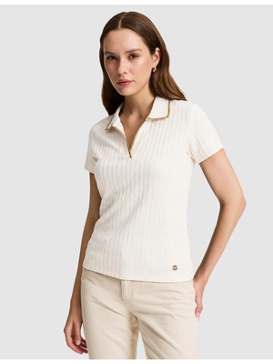 Pierre Cardin Kadın Ekru Slim Fit Basic Tişört 50320697-VR019