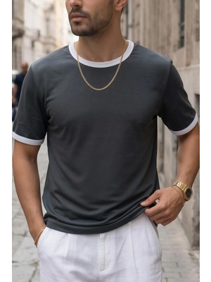 Teenage Millionaire Erkek Gri Renkli Tişört Bisiklet Yaka Kol Garnili Regular T-Shirt