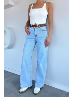Gülseli Kadın Kemerli Palazzo Jean Kot Pantolon P-00022590