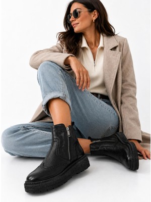 Butik Noble Shoes Hakiki Deri Fermuarlı Kadın Bot