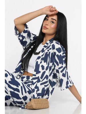 Gülseli Kadın Desenli Kimono Pantolon Ikili Takım P-00022647