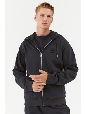 Boss Erkek Marka Logolu Uzun Kollu Cepli Fermuar Kapamalı Lacivert Sweatshirt 50495272-405