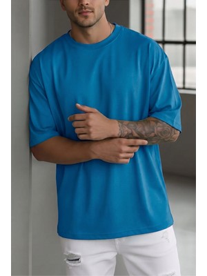 Teenage Millionaire Erkek Mavi Basic Düz Baskısız Oversize Salas T-Shirt