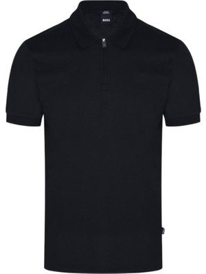 Boss Erkek Fermuarlı Yaka Pamuk Siyah Polo Yaka T-Shirt 50527367-001
