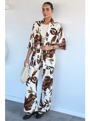 Gülseli Kadın Desenli Kimono Pantolon Ikili Takım P-00022647