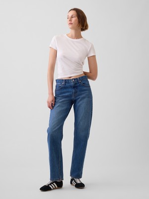 Gap Kadın Mavi Mid Rise Straight Taper Jean Pantolon
