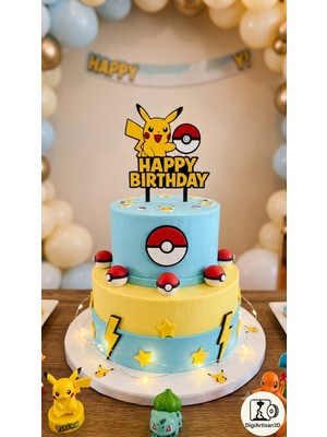 DIGIARTISAN3D Pokemon Pikachu Tasarımlı Happy Birthday Pasta Süsü – 3D Baskı Doğum Günü Cake Topper