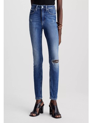 Calvin Klein Kadın Normal Belli Dar Kesim Düz Paça Mavi Jeans J20J223307-1BJ