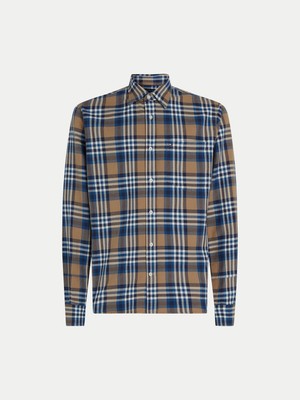Tommy Hilfiger Erkek Gömlek Yaka Düğme Kapamalı Desenli Uzun Kollu Mavi Gömlek MW0MW37298-0MS