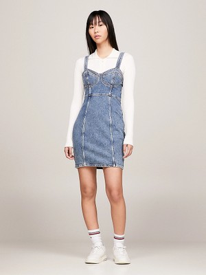 Tommy Hilfiger Kadın Denim Logolu Günlük Kullanım Mavi Elbise DW0DW17054-1A5