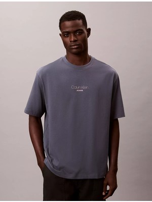 Calvin Klein Erkek Bisiklet Yaka Kısa Kol Slim Fit Ck Yaz Desen Gri T-Shirt LV04RC851G-11Z
