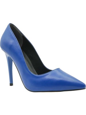 Baret Stiletto Kadın 10 cm Topuklu Mavi Ayakkabı