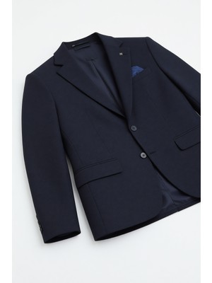 Frappoli Sorex Erkek Siyah Poliviskon Kumaşlı Slim Fit Kendinden Mendilli Mono Yaka Spor Blazer Ceket