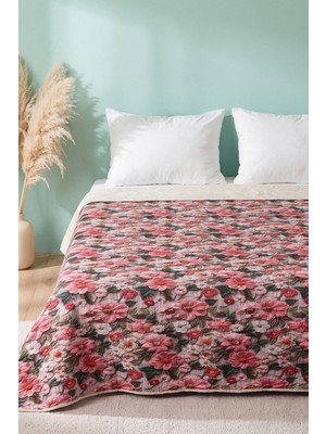 Pembe Gül 5d Çok Amaçlı Tek Kişilik Baskılı Pike & Yatak Örtüsü 160X220 cm