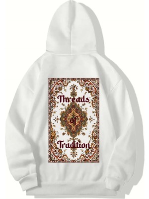 Brz Collection Unisex Oversize Threads Of Tradition Vintage Halı Motifli Hoodıe (Beyaz)