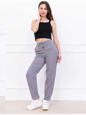 Kozz Style Kadın Füme Müslin Pamuk Paça Pileli Pantolon