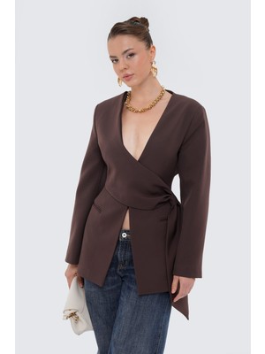 Thalure Kadın Kahverengi Beli Büzgülü Blazer