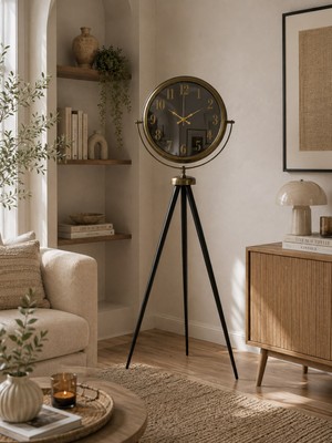 Nemere Eskitme Retro Aynalı Tripod 150 x 45 cm Ayaklı Saat