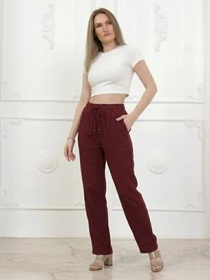 Kozz Style Kadın Pamuk Müslin Kumaş Bolpaça Pantolon Bordo