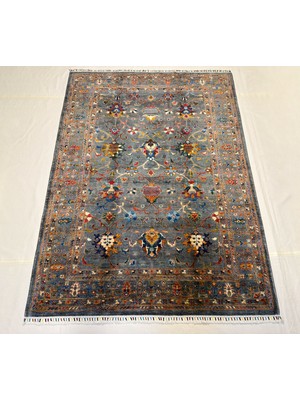 El Dokuma Afgan Halı Sultani Desenli Kök Boya 176 x 241 cm
