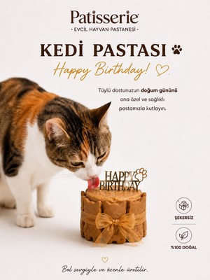 Patisserie Store Kediler İçin Doğum Günü Pastası 100% Doğal Taze Ödül Maması ve Şeker İçermez